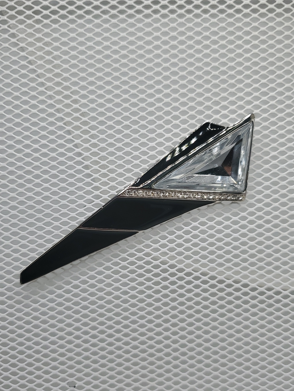Trifari Kunio Matsimoto Black and Silver Tone Geometric Crystal Brooch